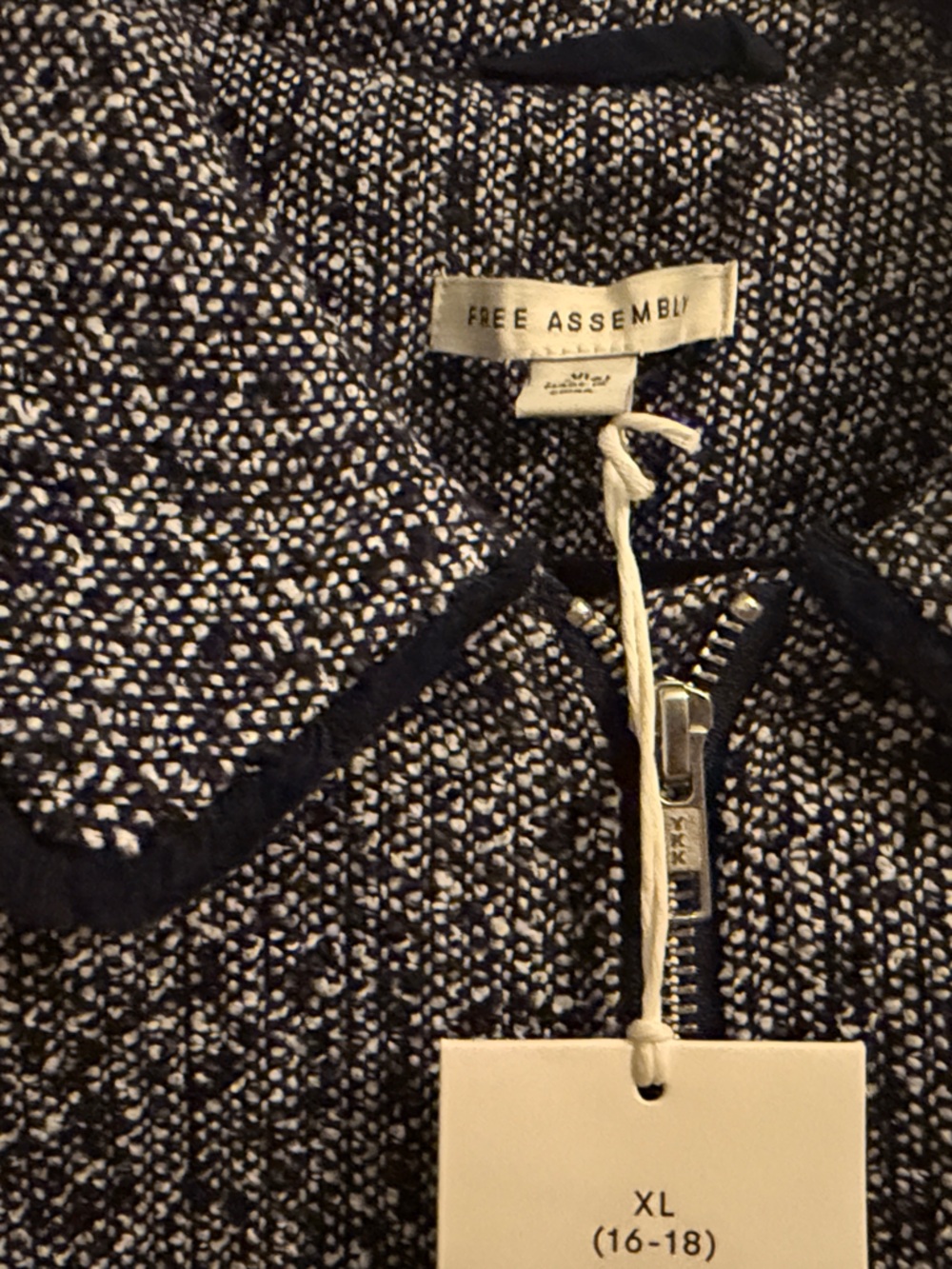 Pleated Tweed Bomber Jacket - Navy/White - Picture 5 of 5